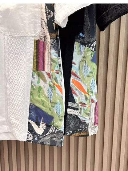 American Casual Summer Patchwork Color Block Loose Short Sleeve T-Shirt(Available)