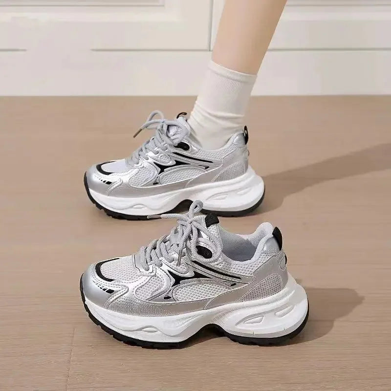 Dad Sneakers Women's Spring Summer 2025 New Style Versatile White Thick Bottom Heightening Running Sports Shoes
