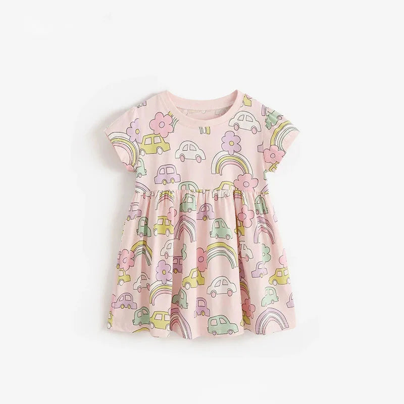Summer Girl Vest Dress Kids short-sleeved Floral print Princess Dress Baby Version Broken cute Casual Sundress