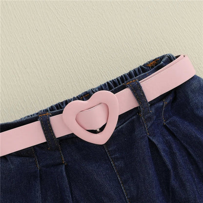 Baby Girls Summer Outfits Fly Sleeves Denim Tank Tops and Elastic Denim Shorts with Belt Set Fashion Children Kids Clothes