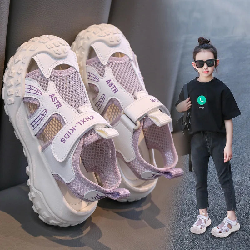 Boys and Girl's Casual Sandals Anti Kick Closed-toe Kid's Beach Shoes Summer Mesh Breathable Children's Sports Sandals