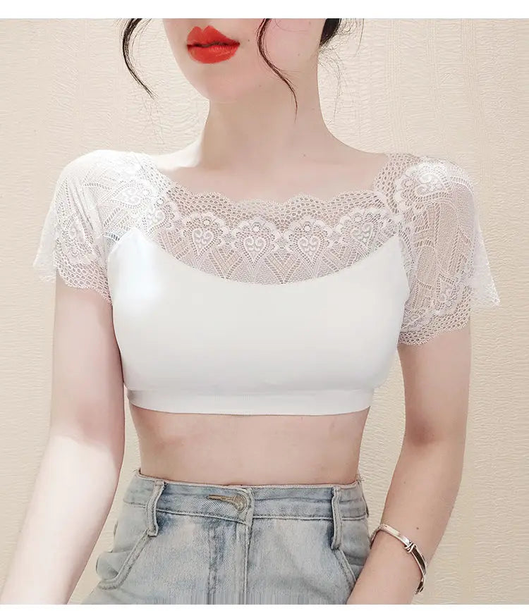 Lace Splice ort Sve Base irt Women's Summer Top Beautiful Ba Design Daily Wear Versatile Universal Fit Boting Tee