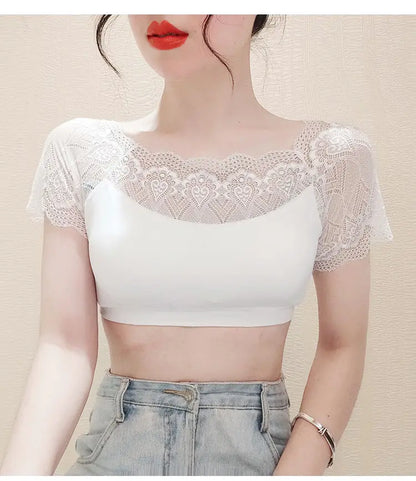 Lace Splice ort Sve Base irt Women's Summer Top Beautiful Ba Design Daily Wear Versatile Universal Fit Boting Tee