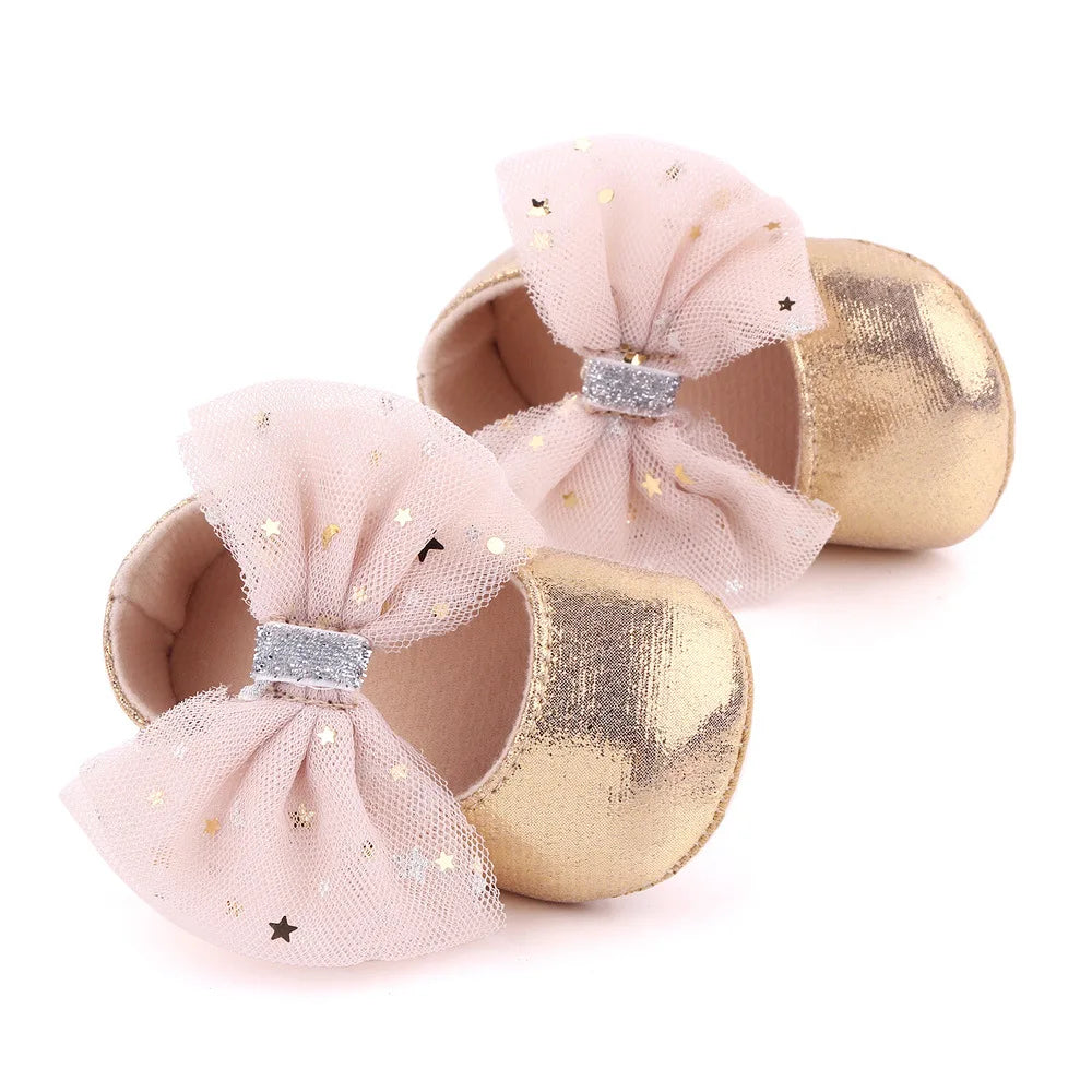 Spring and Autumn New Girl Baby Princess Shoes Mesh Bow 0-12 Months Baby Shoes Single Shoes Learning Walking Shoes