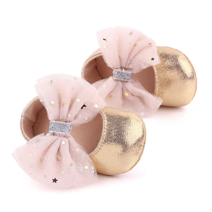 Spring and Autumn New Girl Baby Princess Shoes Mesh Bow 0-12 Months Baby Shoes Single Shoes Learning Walking Shoes