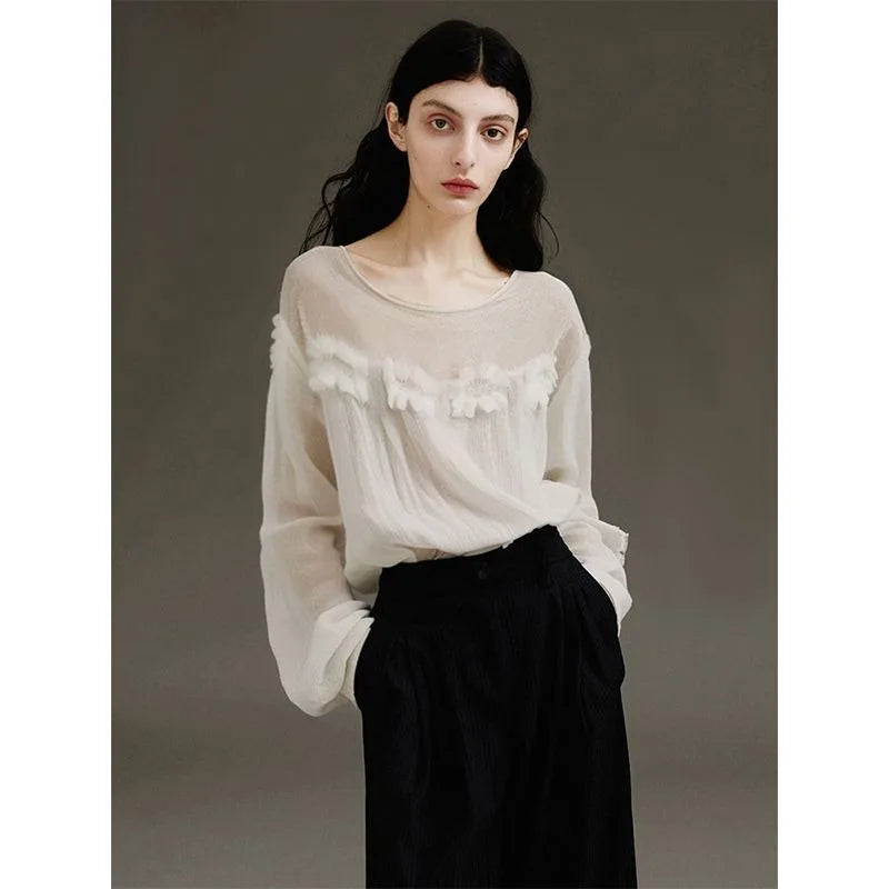 Western-style Floral Tops for Women 2025 Spring and Summer Jacquard Design Textured Casual Light and Slightly See-through Tops