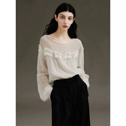 Western-style Floral Tops for Women 2025 Spring and Summer Jacquard Design Textured Casual Light and Slightly See-through Tops