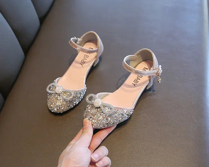 Girls High Heels for Kids Party Wedding Evening Dress Shoes 2021 Fashion Crystal Summer Princess Stockings Girl Sandals E02165