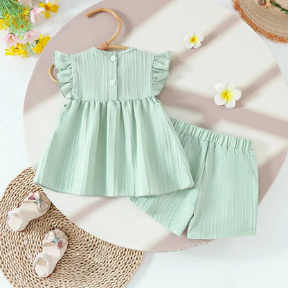Children's Clothing Sets Small Flower Sleeveless Top + Bow Shorts 2pcs Sets Toddler Girl Clothes Kids Boutique Clothes