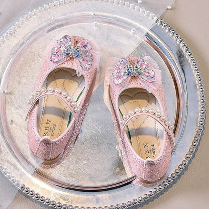 Bowtie Kids Leather Shoe Fashion Causal Sequins Children Causal Wedding Flat Shoes Autumn Girl Princess Shoes