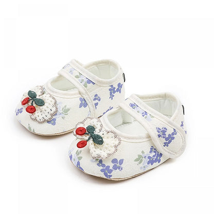 Baby Girls Moccasins Cute Cherry Decor Floral Print Soft Sole Flat Shoes Prewalker Anti-Slip First Walker Shoe