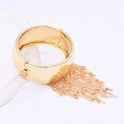 Trendy Simple Bead Chain Tassel Bracelet for Women New Hip Hop Rock Exaggerated Festival Party Wide Bracelet Jewelry Accessories