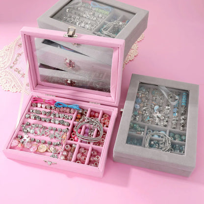 Kid Girl Crystal Beaded Jewelry Making Accessories Set With Jewelry Box DIY Bracelet Necklace Girl Gift