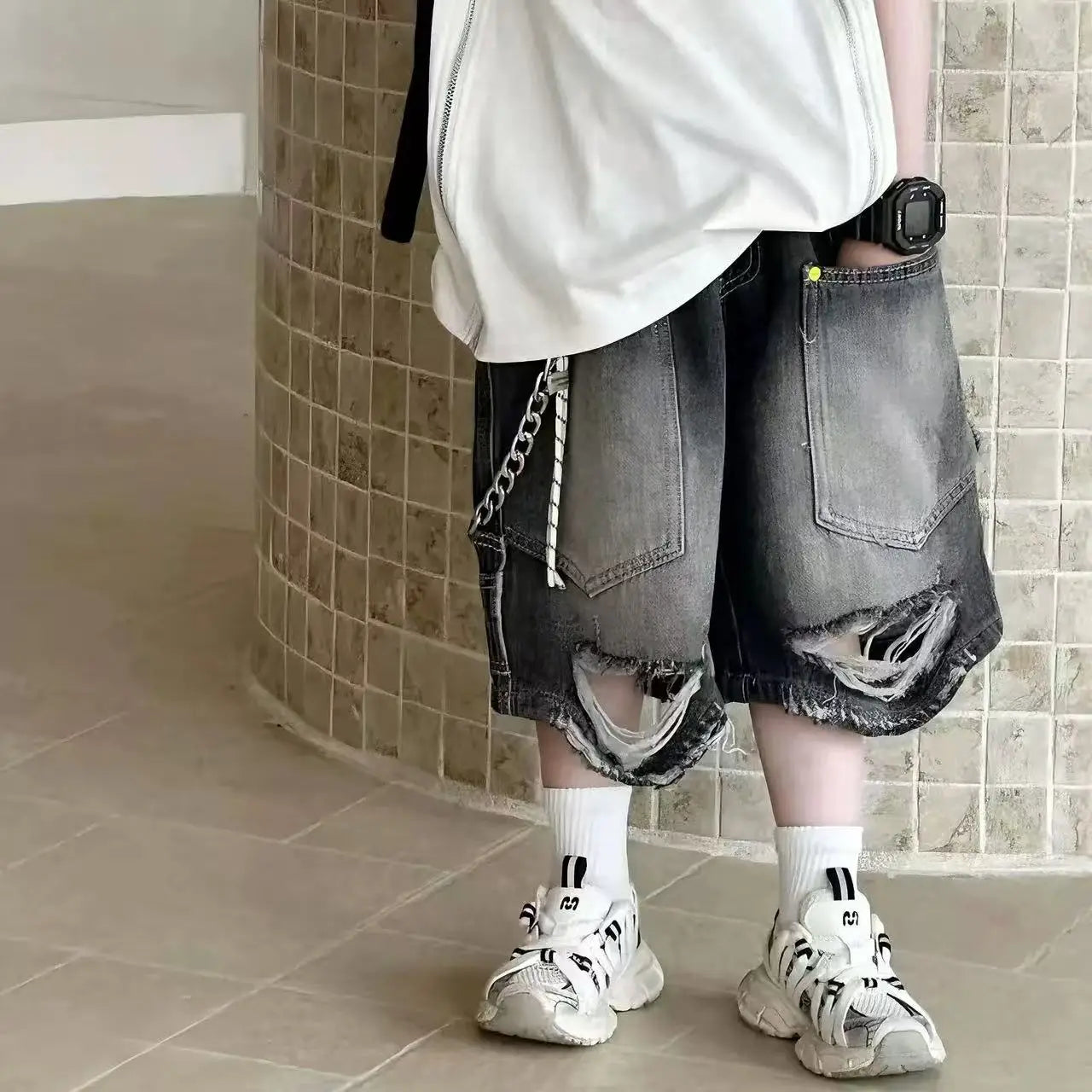 Boy Handsome Korean Version Sleeveless Vest + Retro Ripped Denim Shorts Two-piece Set Children's Casual Loose Set