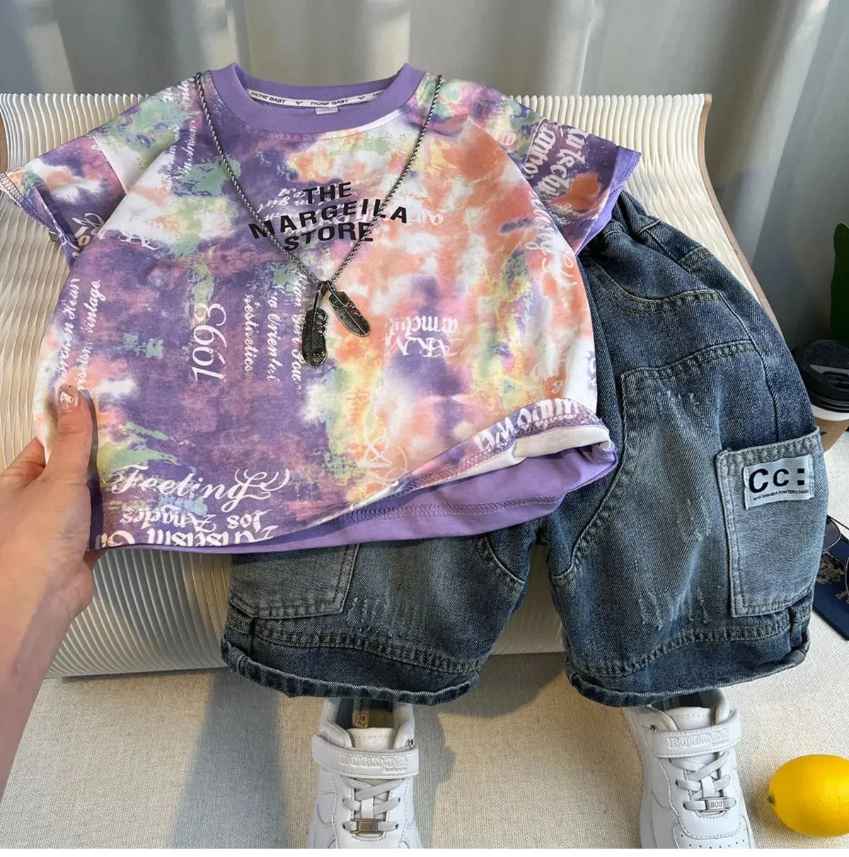 Korean Children's Summer Clothes Kids Set Outfits Boys 2025 Handsome Sleeveless&Short Sleeved T-shirt Denim Shorts 2-piece Set