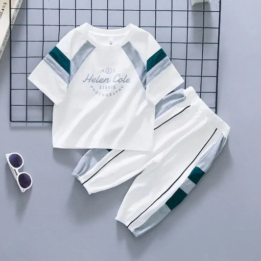 New Children's Cool Loose Fit Sportswear Korean Edition Baby Short Sleeve T-shirt 2 Pieces