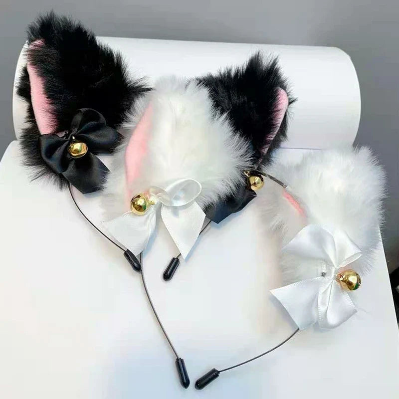 Girls Lace Bow Necklace Plush Bell Hairband Cosplay Masquerade-Party Costume