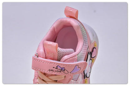 Hello Kitty Led Casual Sneakers for Summer Girls Print Mesh Breathable Shoes Children Lighted Non-Slip Cute Outdoors Sport Shoes