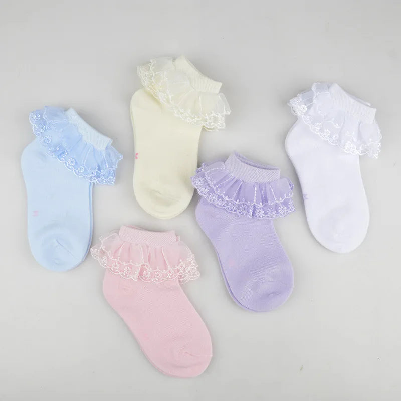 Pairs Cotton Lace Ruffle Princess Mesh Breathable Socks Children Ankle Short Sock White Pink Blue Baby Girls Kids Toddler