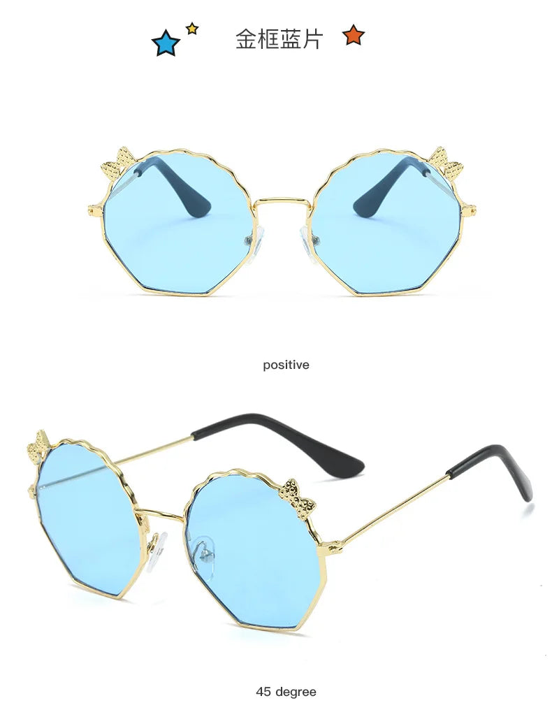 Summer Fashion Kids Sunglasses Trendy Bowknot Metal Frame Sun Glasses for Boys Girls Outdoor Anti UV Eyewear UV400
