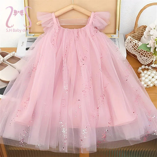 Sweet Baby Girl Birthday Party Evening Dress Children Summer Sleeveless Fairy Princess Gauze Dresses Fashion Toddler Kid Costume