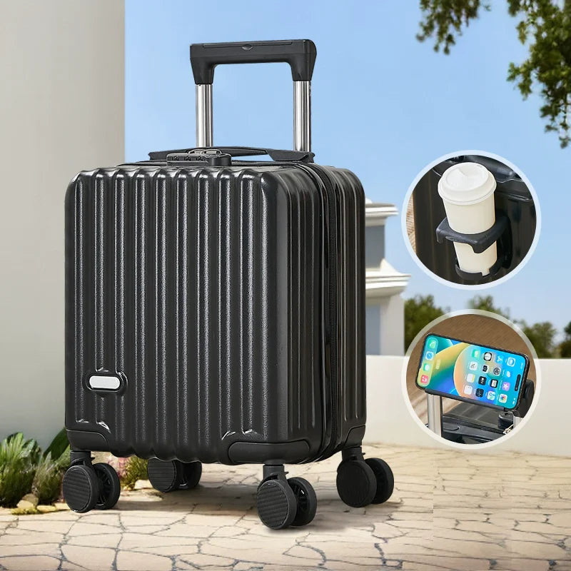 2025 New Style Luggage 14-Inch Fashionable Lightweight Boarding with Water Cup Holder Mobile Phone Holder Large Capacity Luggage