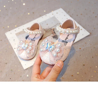 Baby Girls Leather Shoes  Spring Summer Children Casual Half Sandals Sequins with Crystal Butterfly Fashion Princess Sweet