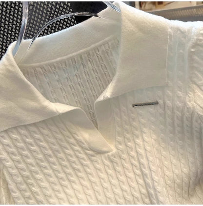 White  irt ort Sve Knitted Top Women's oulder Straight Summer T-irt Commute Sle Korean Version Straight Tube