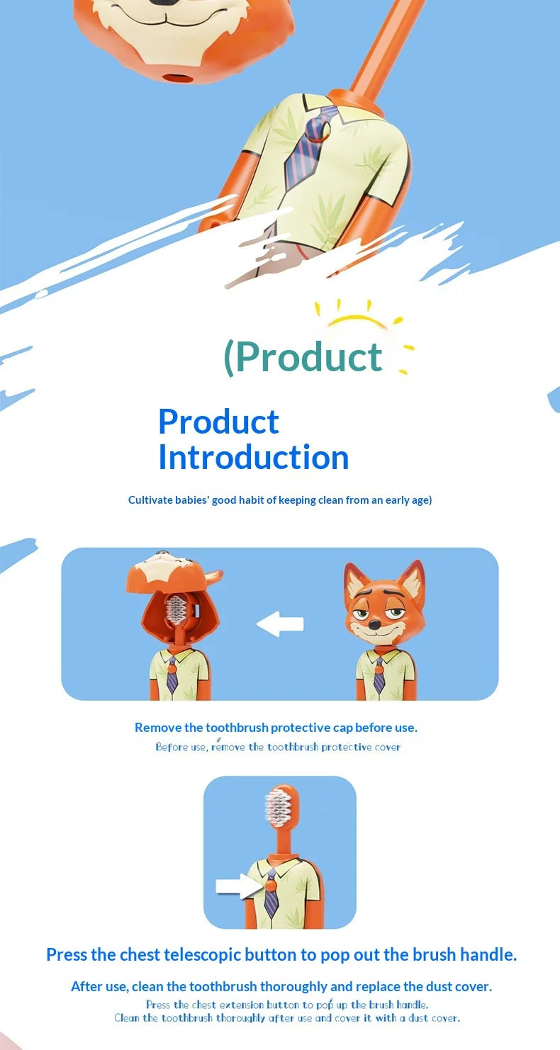 Disney Zootopia Internet Celebrity Retractable Toothbrush Nick Judy Deformed Soft Bristled Toothbrush Fine Bristle Kid Gift Toys