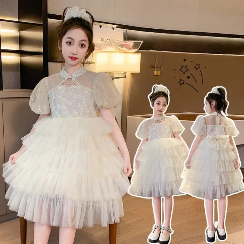 Girls Party Dresses Children Sleeveless Butterfly Embroidery Tulle Bowknot Pageant Gown Newborn Baby Birthday Princess Dress