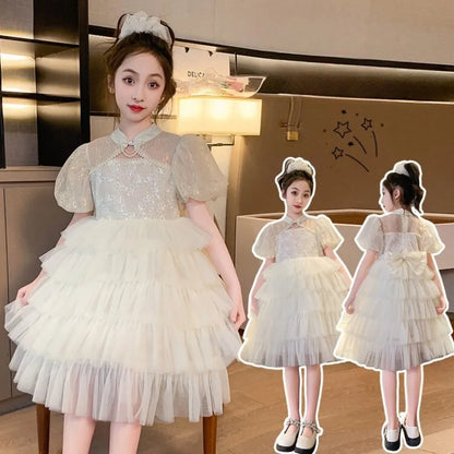 Girls Party Dresses Children Sleeveless Butterfly Embroidery Tulle Bowknot Pageant Gown Newborn Baby Birthday Princess Dress