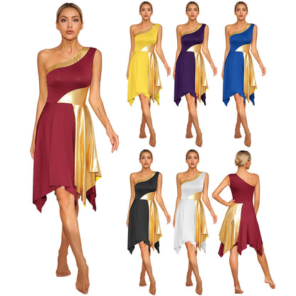 Women Church Choir Worship Praise Dress Modern Lyrical Dance Performance Costume One Shoulder Irregular Hem Dresses Dancewear