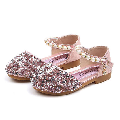 Summer Autumn Toddlers Princess Shoes, Sweet Style Little Girls Sequins Faux Pearl Decoration Sandals without Instep