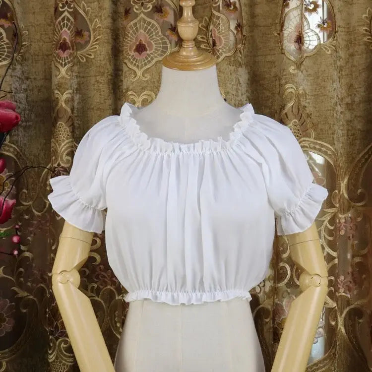 Summer New Lolita Sweet Off Shoulder Chiffon Shirt Female Short T-shirt Women Tops Student Lolita Bubble Sleeve Slim White Top