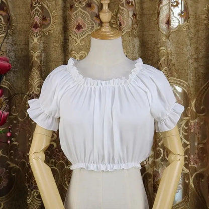 Summer New Lolita Sweet Off Shoulder Chiffon Shirt Female Short T-shirt Women Tops Student Lolita Bubble Sleeve Slim White Top