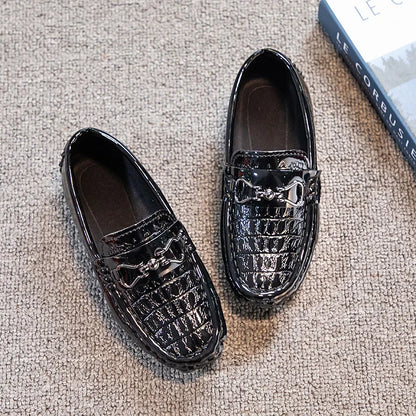 Boys Loafers Non-slip Children's Leather Shoes All-match Four Seasons Metal Buckle  Shiny Simple Kids Fashion Moccasin Shoes