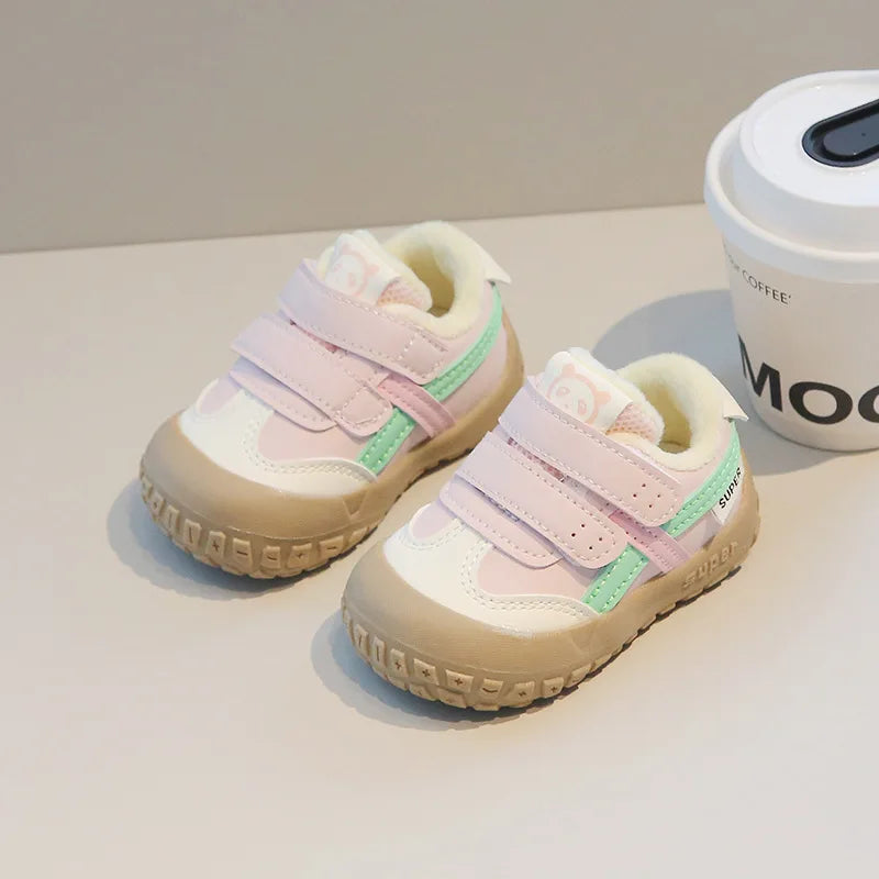 Baby Sneakers Warm Fur Inside Infant Shoes Autumn Winter Little Boys Girls Casual Shoes For Baby Pink, Yellow