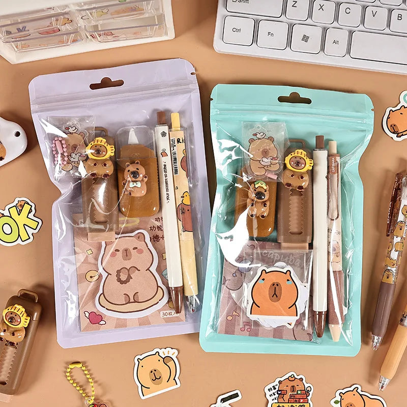 Capybara Stationery Set For Kids Gift Pens Stickers Utility Knife Stationery Gift Box Back To School Learning Birthday Gift