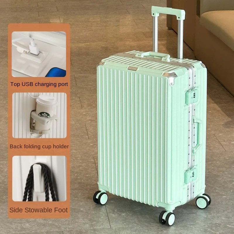 Large Capacity 28 inch Aluminum Frame Suitcase Durable Trolley Case with Universal Wheels, 24 Business Travel Suitcase