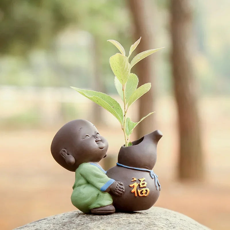 Fortune Lucky Cute The Little Monk Purple Clay Tea Pet Home Decor Mini Water Planting Flower Vase (Available)
