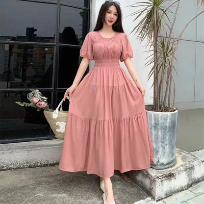 Summer New Cotton Silk Dr Casual High Waist Floral Print Beachwear Outerwear Slimming Waist Long Skirt A-Line Gown