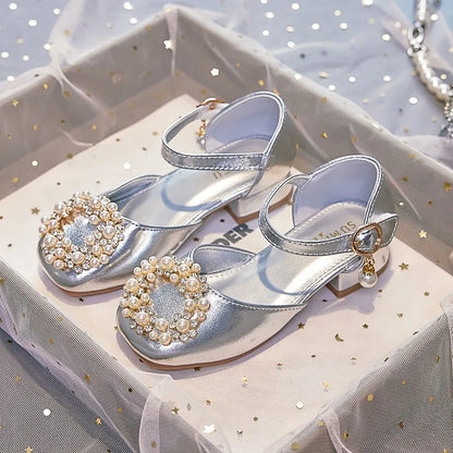 Mary Jane Shoes Kid's Beading Flats Kid's Buckle Ballet Flat Low With Female Children's Shoes Princess Shoes Green Sandals