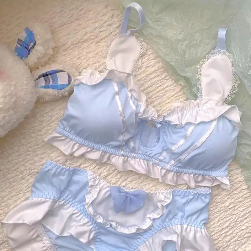 Japanese Lolita Underwear Women's Small Chest Gathering Without Underwire Sexy Bra Soft Comfortable Thin Underpants Bra Set Gift