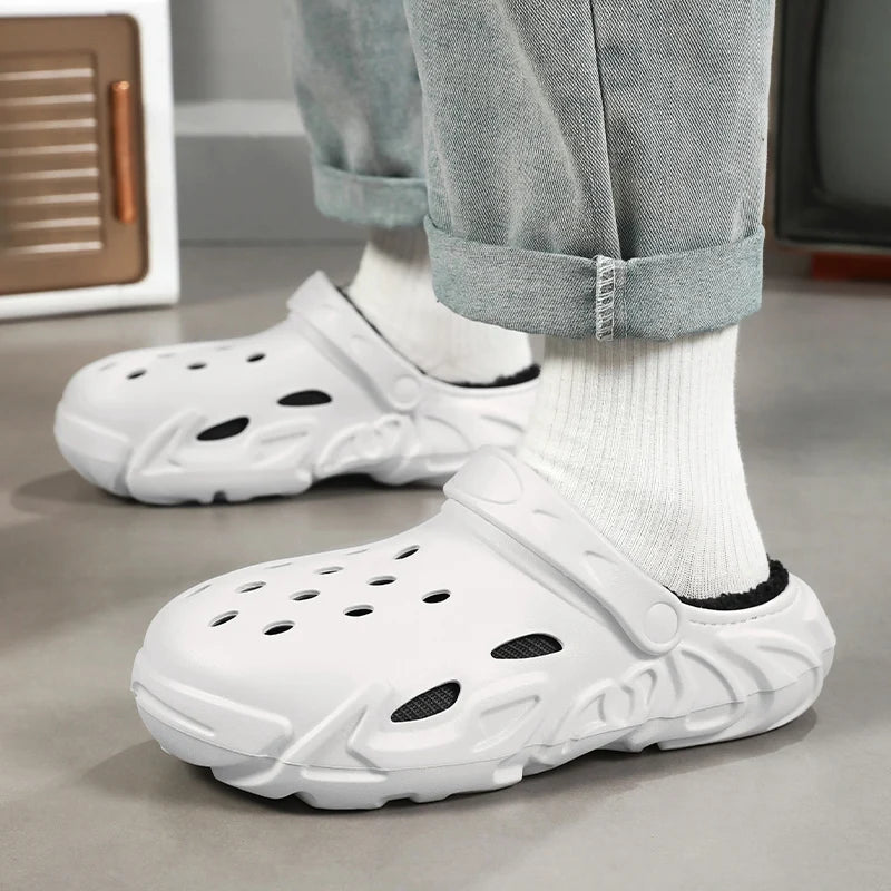 Winter Warm Home Slippers Men Waterproof Fur Clogs Slippers Garden Slippers Fuzzy Plush Slippers Bedroom Shoe For Indoor Outdoor