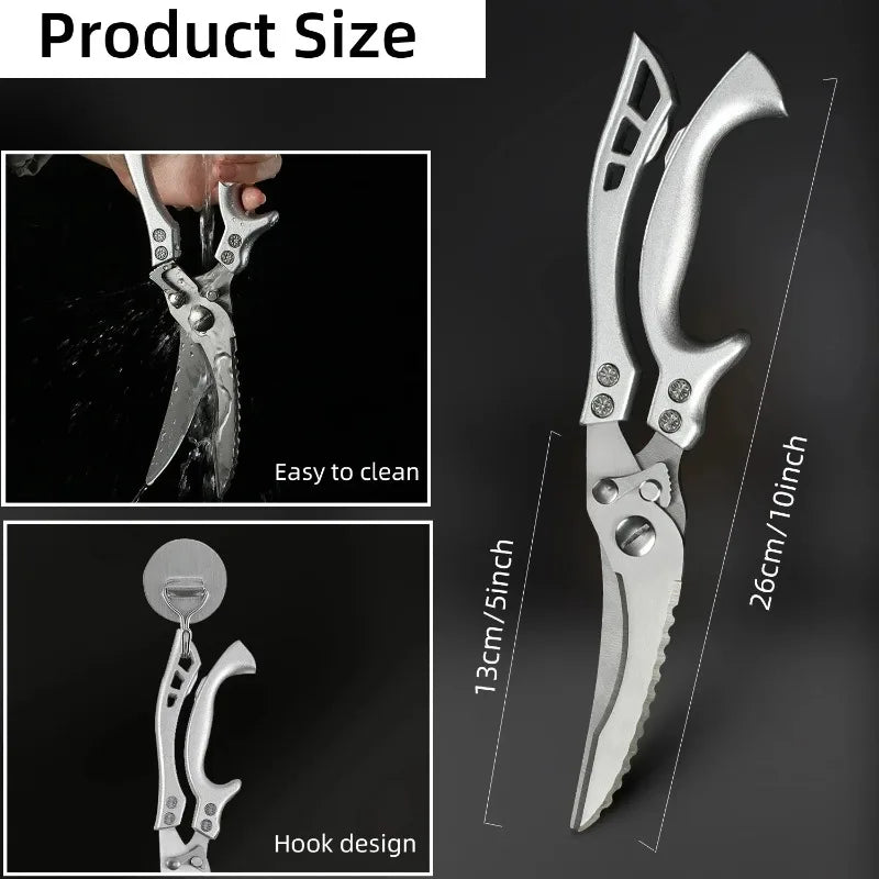Stainless Steel Kitchen Scissors MultiFunction Chicken Bone Scissors for Cutting Fish Meat Vegetables Effort-Saving BBQ Scissors