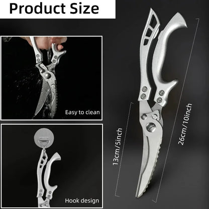 Stainless Steel Kitchen Scissors MultiFunction Chicken Bone Scissors for Cutting Fish Meat Vegetables Effort-Saving BBQ Scissors