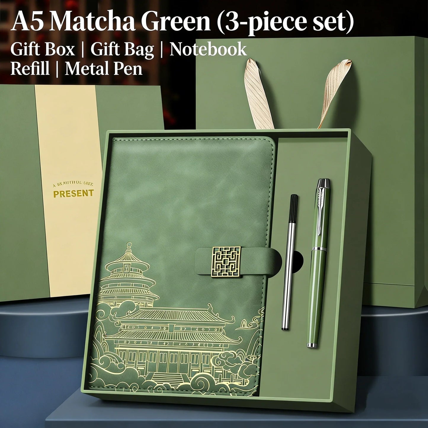 A5 Business Notebook Professional Hardcover Journal Notebook With Pen Imitation Leather Leather Notebook Gift Set For Christmas
