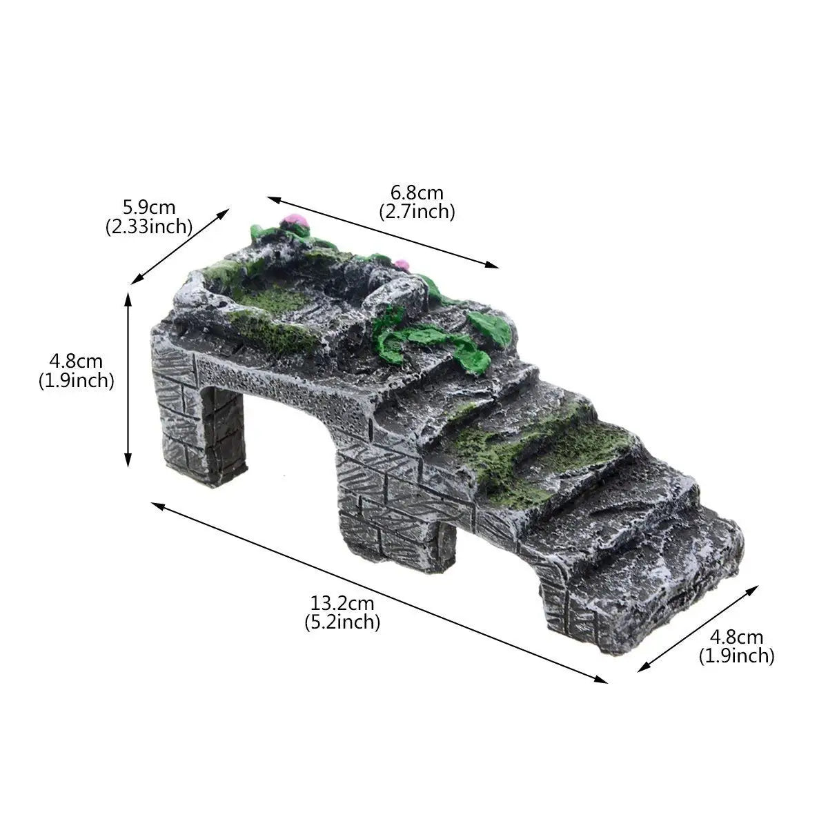 Ancient Ruins Aquarium Ornament, Resin Fish Tank Decoration with Stairs & Plants, Reptile Hideout Cave for Lizards, Turtles (Available)