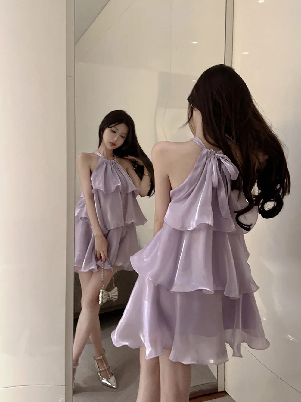 Woman Dress Elegant Sweet Sleeveless Ruffles Mesh Loose Summer New Cake Mini Dresses Solid Sexy Female Casual Fairy 2026