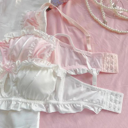 Japanese Lolita Underwear Women's Small Chest Gathering Without Underwire Sexy Bra Soft Comfortable Thin Underpants Bra Set Gift